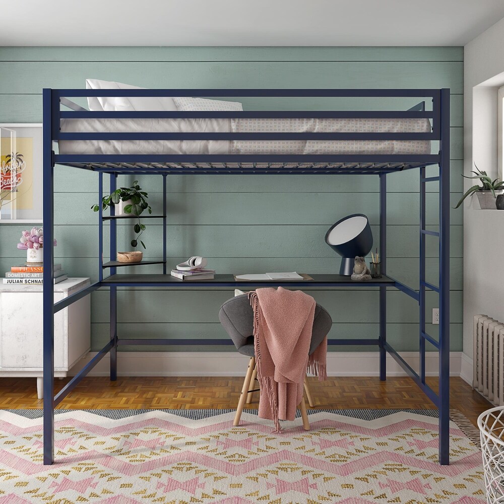 The Novogratz Maxwell Metal Loft Bed with Desk   Shelves