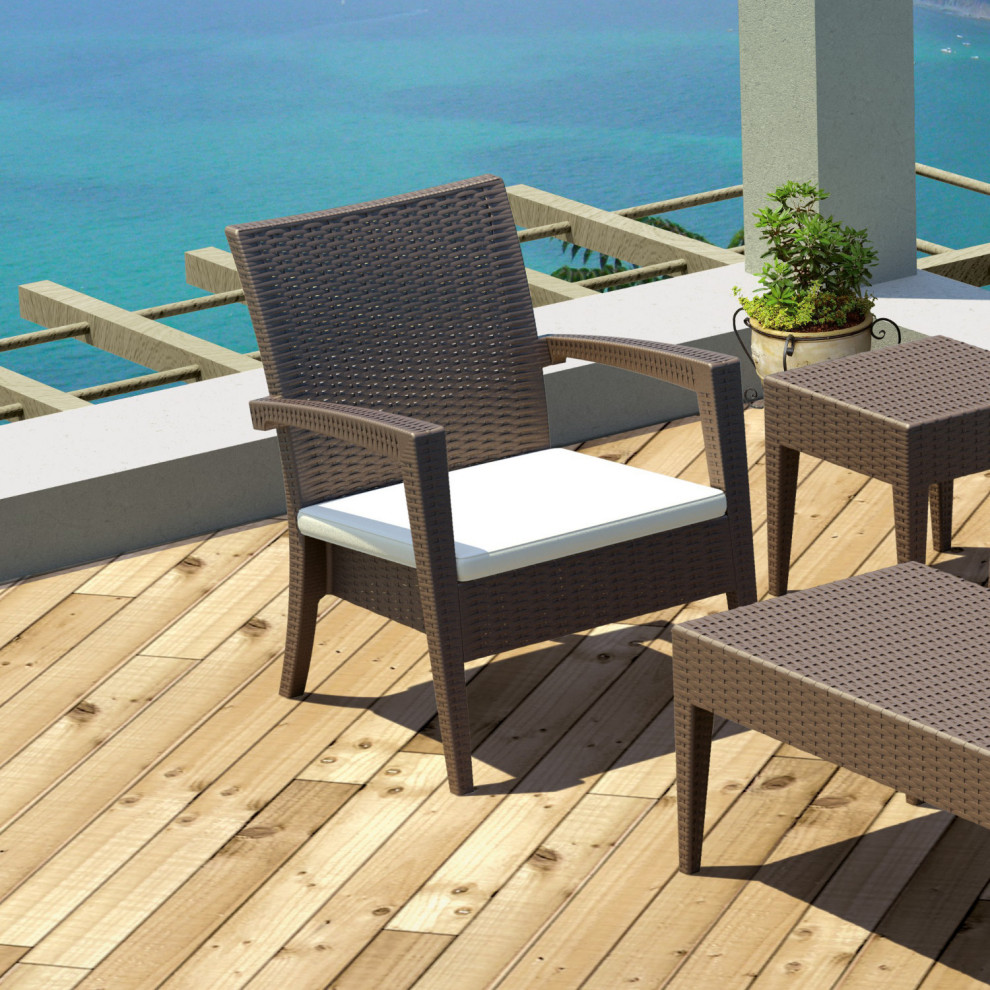 Compamia Miami Outdoor Club Chair Brown With Acrylic Fabric Cushion Set of 2   Tropical   Outdoor Lounge Chairs   by Compamia  Houzz