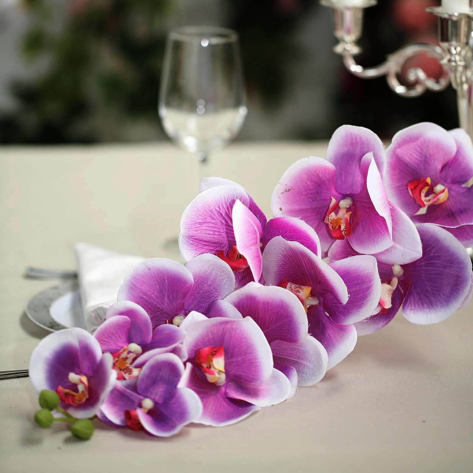 2 Stems White/Purple Artificial Silk Orchid Flower Bouquets 40