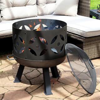 Sunnydaze Decor 26 in. x 29 in. Round Cast Iron Retro Outdoor Wood Fire Pit Bowl in Gray with Spark Screen RCM-LG561N