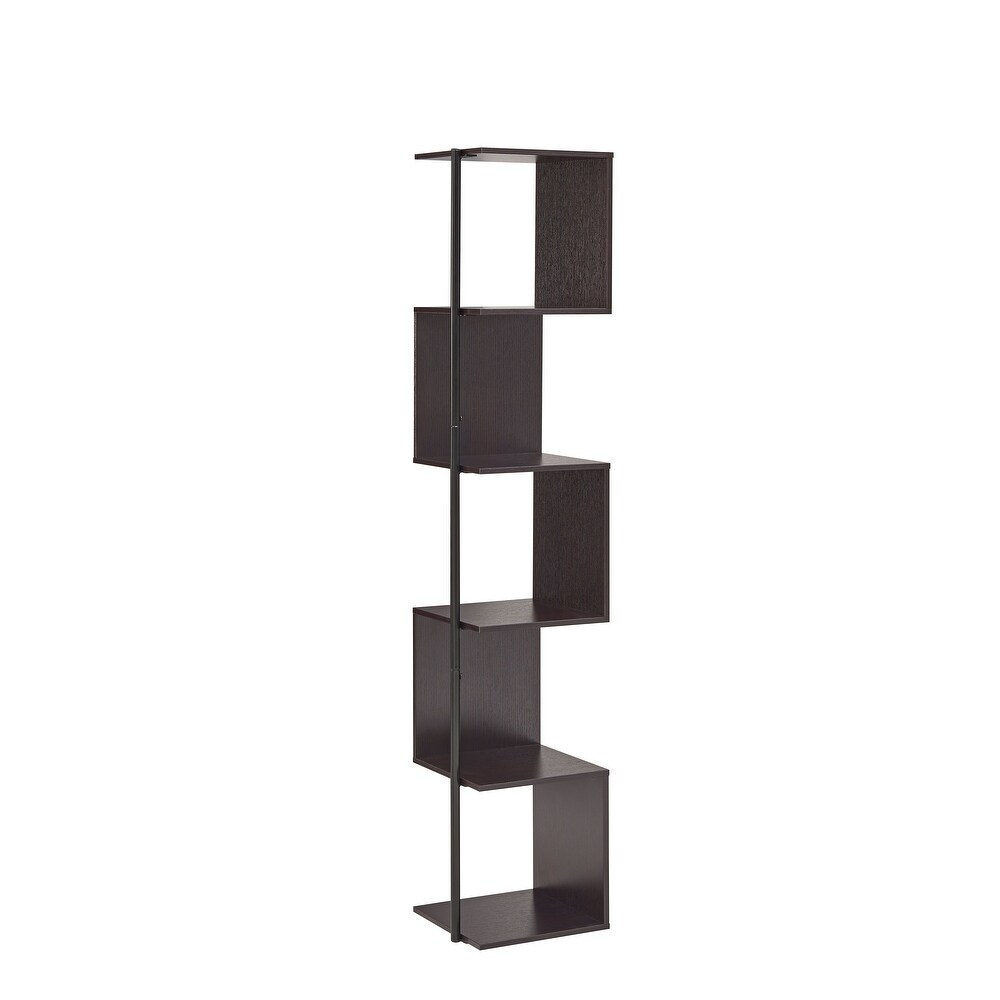 Furniture of America Linnea Modern 5 Tier Accent Corner Bookcase  Freestanding Display Bookshelf with Metal Post