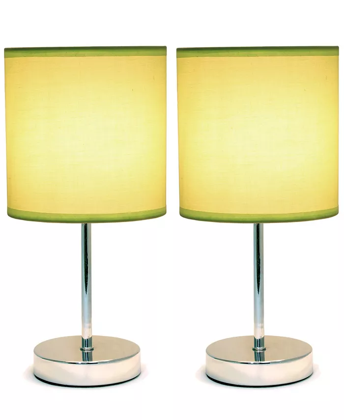 All The Rages Simple Designs Chrome Mini Basic Table Lamp with Fabric Shade 2 Pack Set