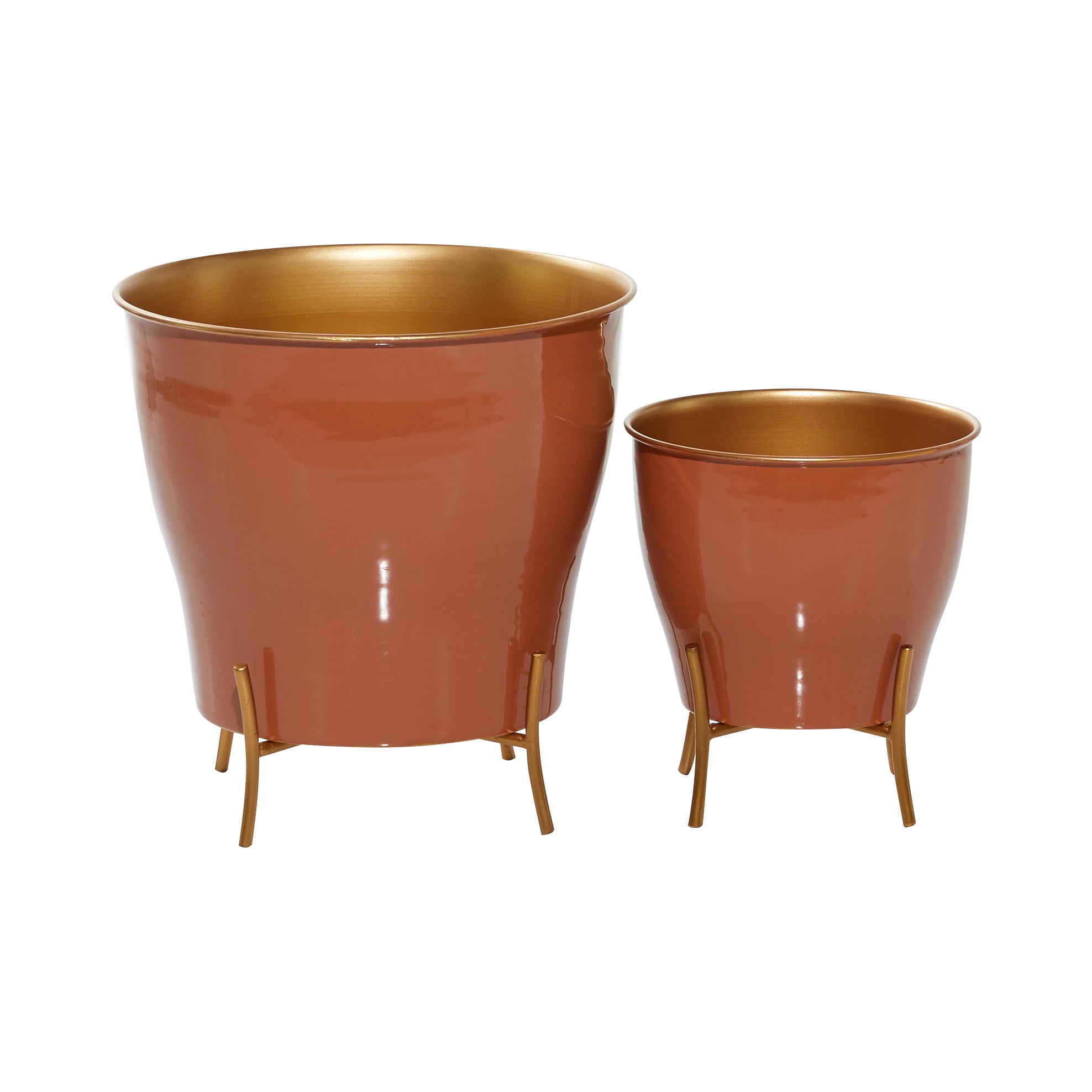 DecMode Assorted Round Orange Metal Farmhouse Plant Planter (2 Pieces)