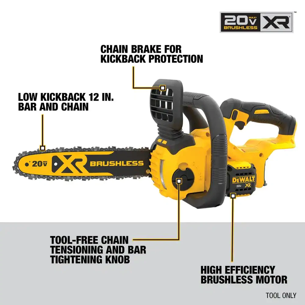 Dewalt 12 in. 20V MAX Lithium-Ion Cordless Brushless Chainsaw (Tool Only)