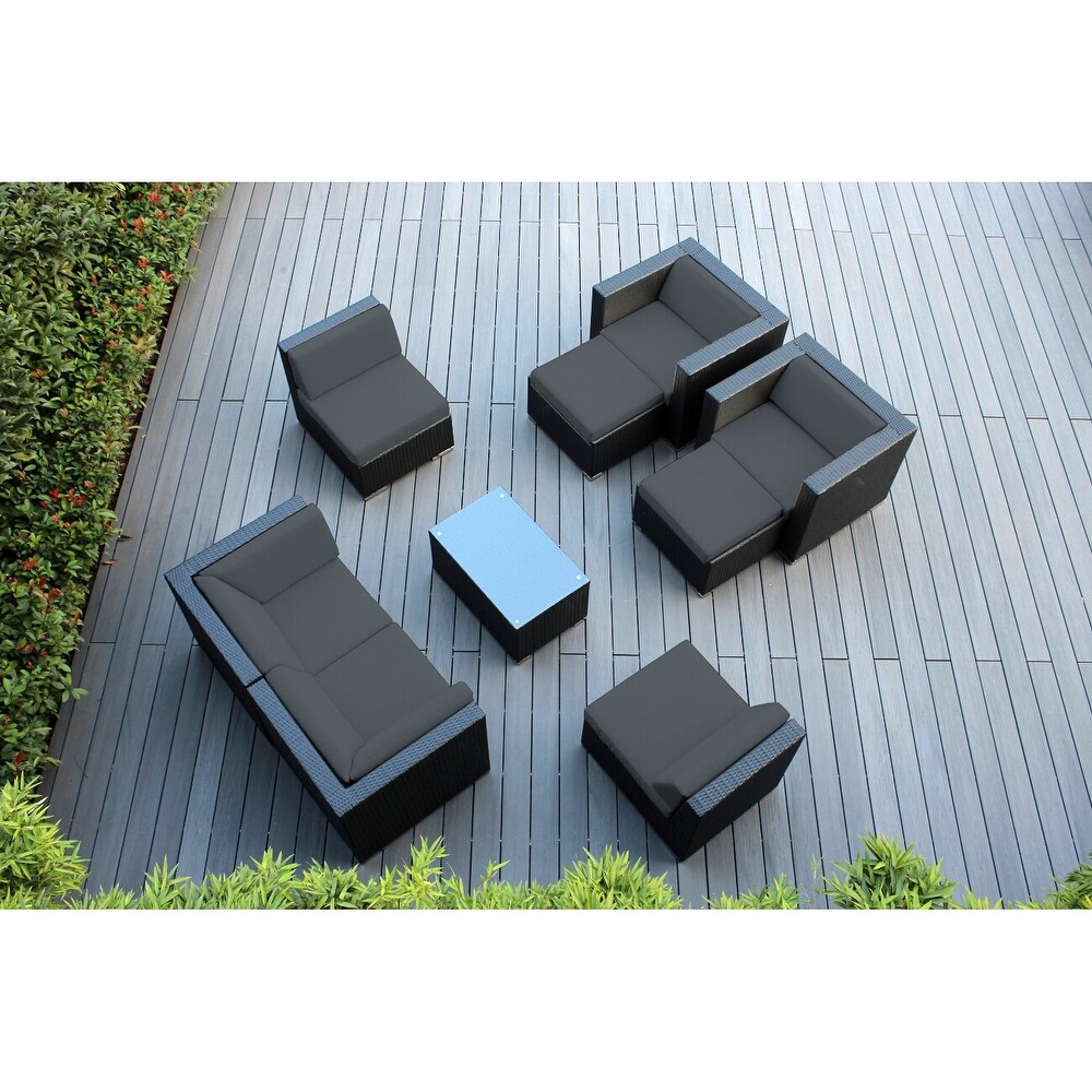 Ohana Outdoor Patio 9 Piece Black Wicker Seating Set with Cushions   No Assembly