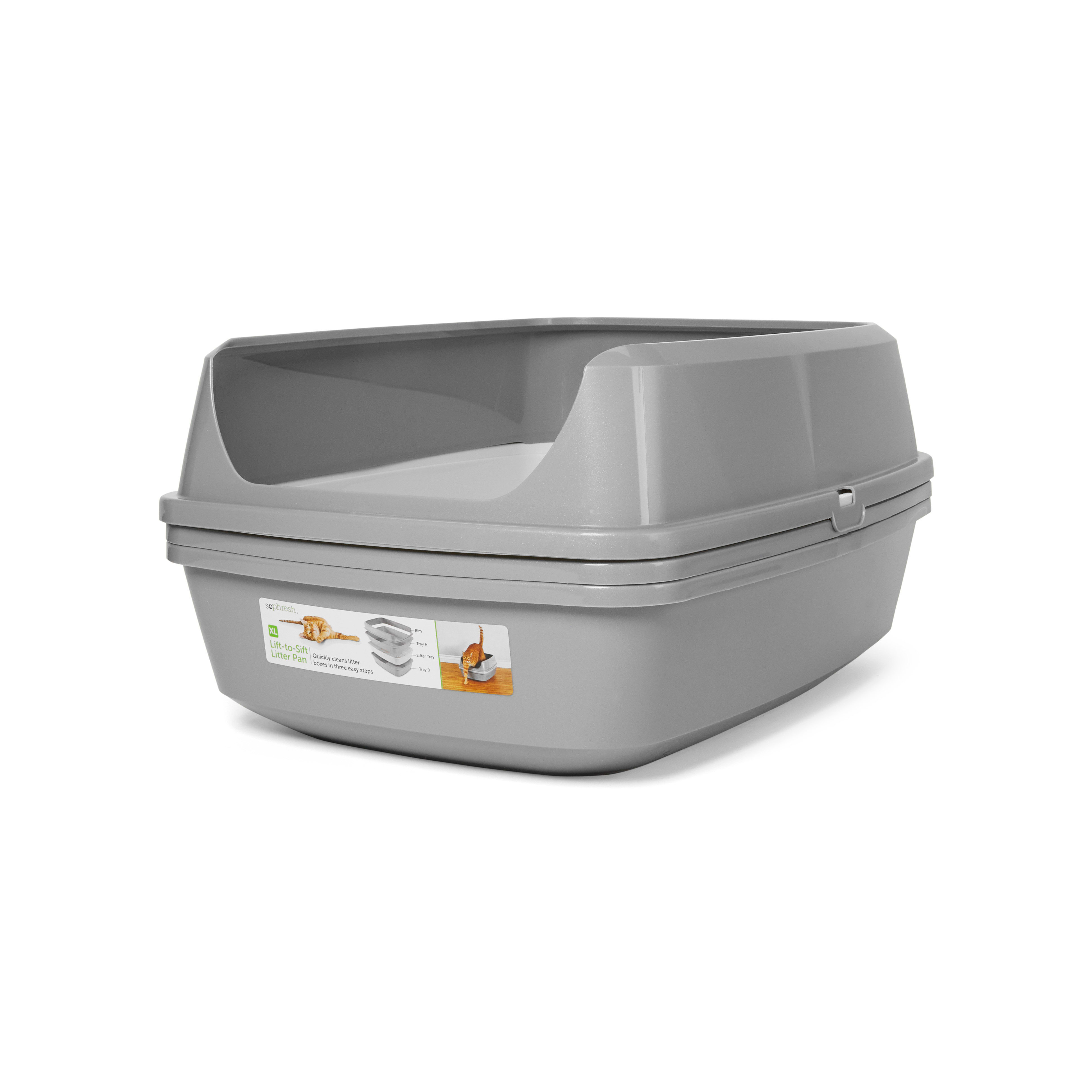 So Phresh Grey  White Lift-to-Sift Cat Litter Pan， 22.5