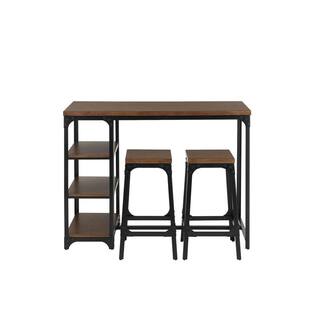 StyleWell Black Metal 3 Piece Dining Set with Haze Oak Finish Wood Top BS80072