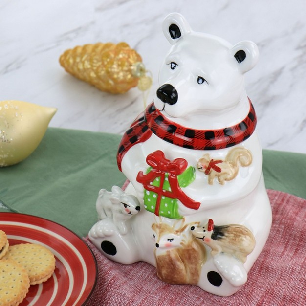 Gibson Home Polar Friend Durastone 8 5in Holiday Cookie Jar In White And Multi