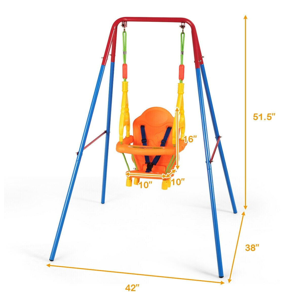 Costzon Toddler Swing Set, Outdoor Metal Swing Set with Safety Harness and Handrails (Swing with Handrails)