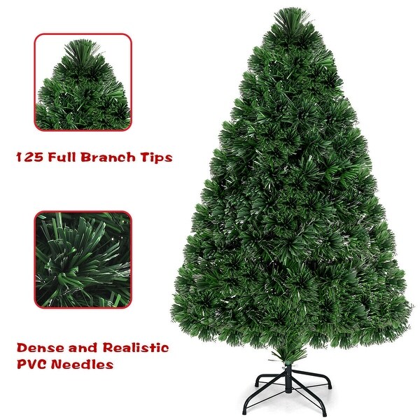 Costway 4Ft PreLit Fiber Optic PVC Christmas Tree Metal Holiday