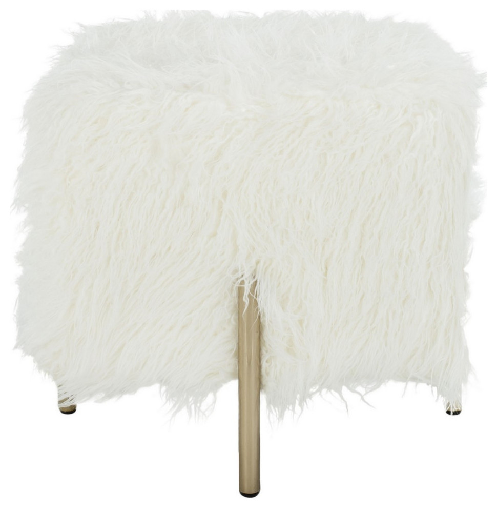 Raven Faux Fur Square Ottoman White/Brass   Contemporary   Footstools And Ottomans   by V.S.D Furniture  Houzz