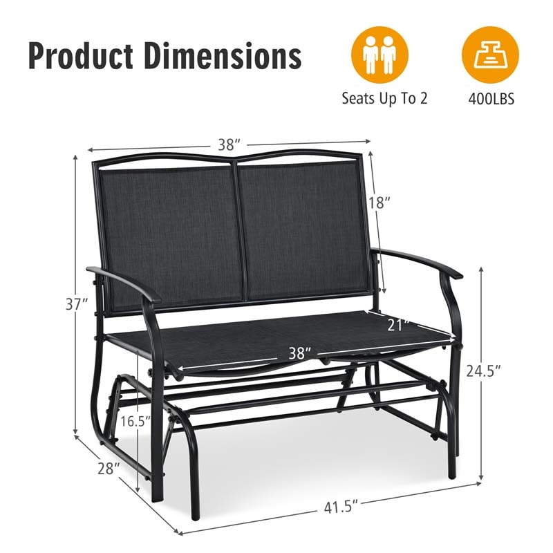 Weatherproof 2-Person Patio Swing Glider Bench Outdoor Rocking Lounge Chair Loveseat Rocker