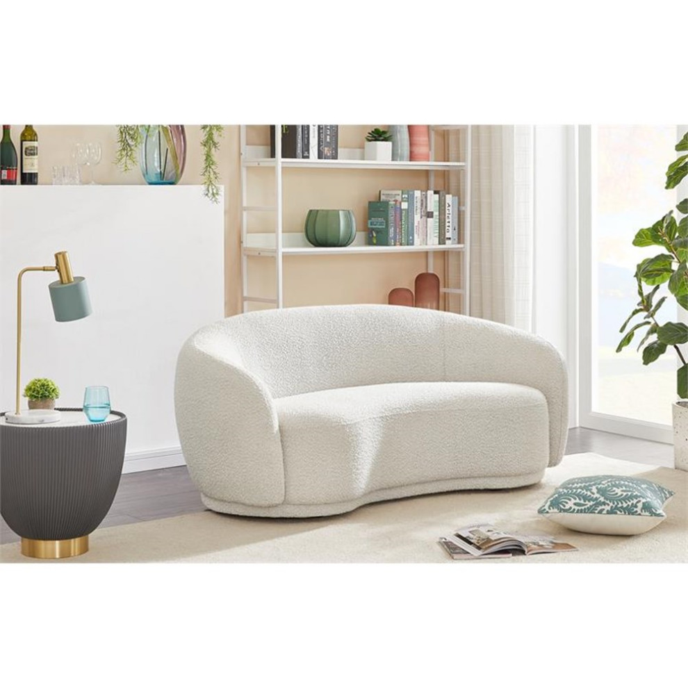 Maklaine Contemporary Boucle Fabric Loveseat With Rounded Back in Cream   Transitional   Loveseats   by Homesquare  Houzz