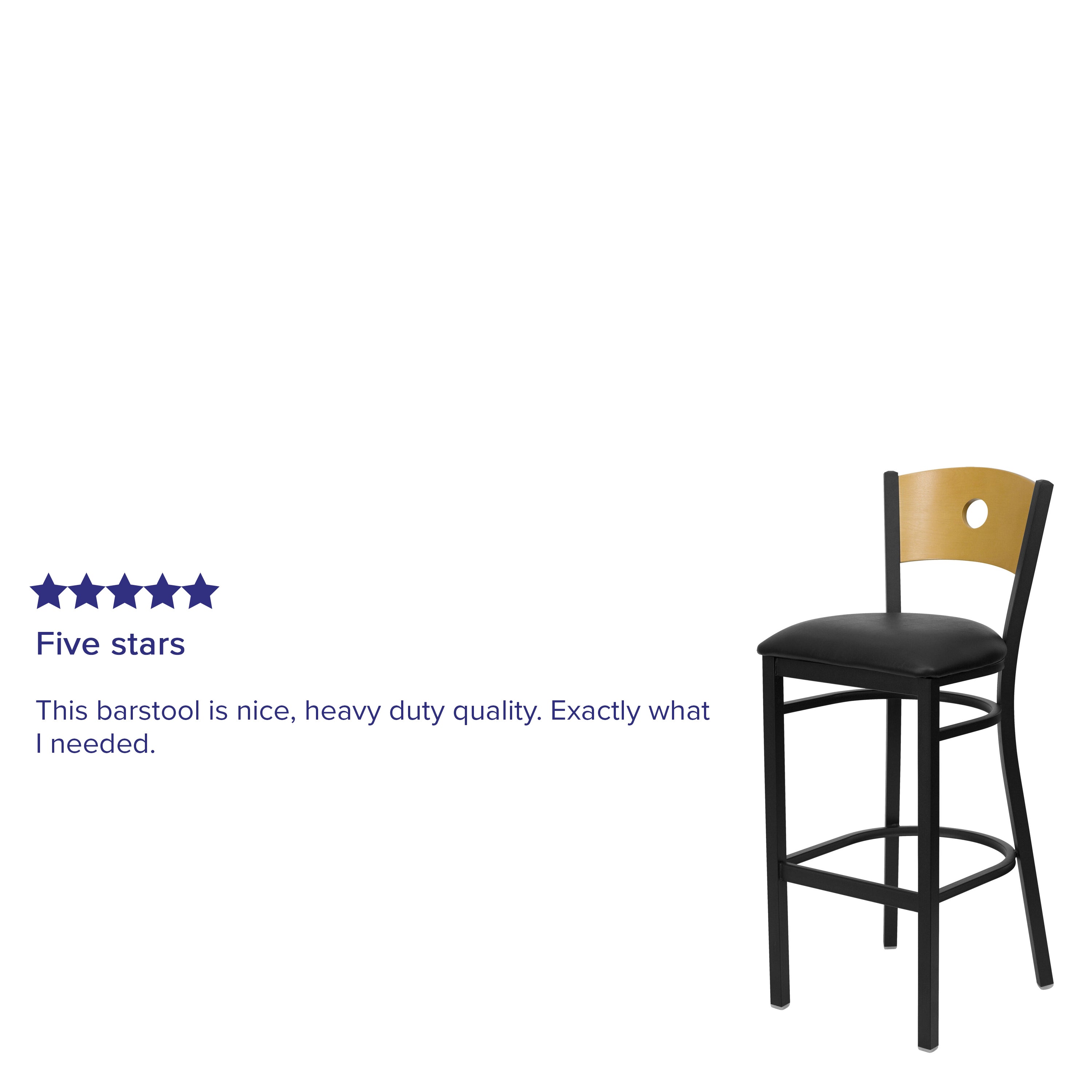 Flash Furniture HERCULES Series Black Circle Back Metal Restaurant Barstool - Natural Wood Back， Black Vinyl Seat