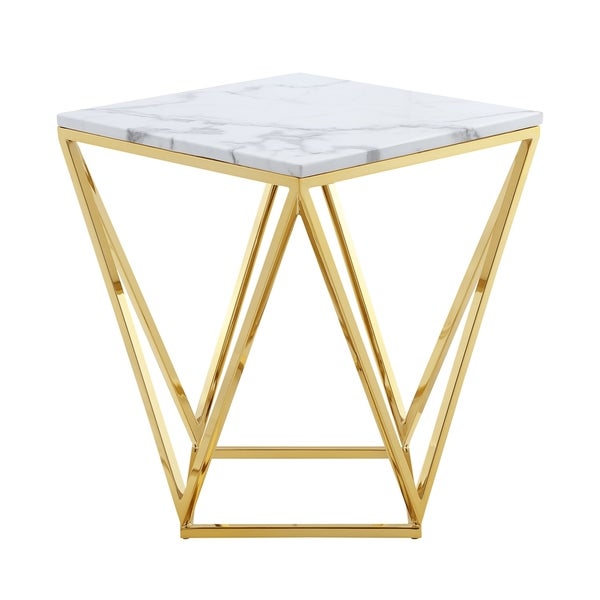 Silver Orchid Young White Marble End Table