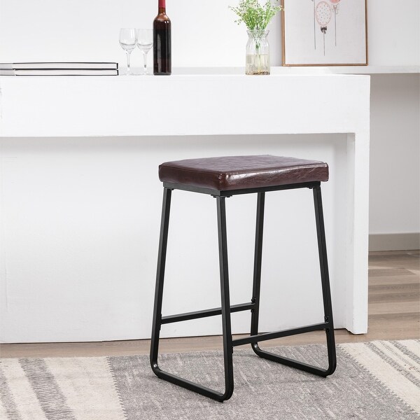 Porthos Home Senga Bar Stools Set of 2， PU Leather， Iron Legs