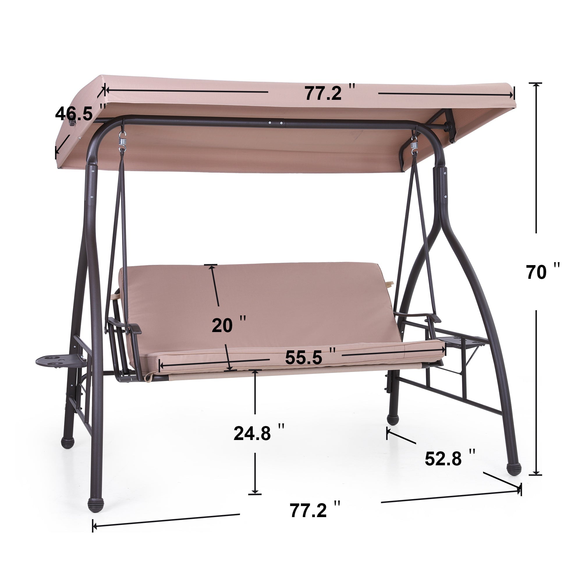 Sophia & William 3-Seat Outdoor Converting Canopy Swing Glider Patio Hammock with Foldable Side Table - Beige