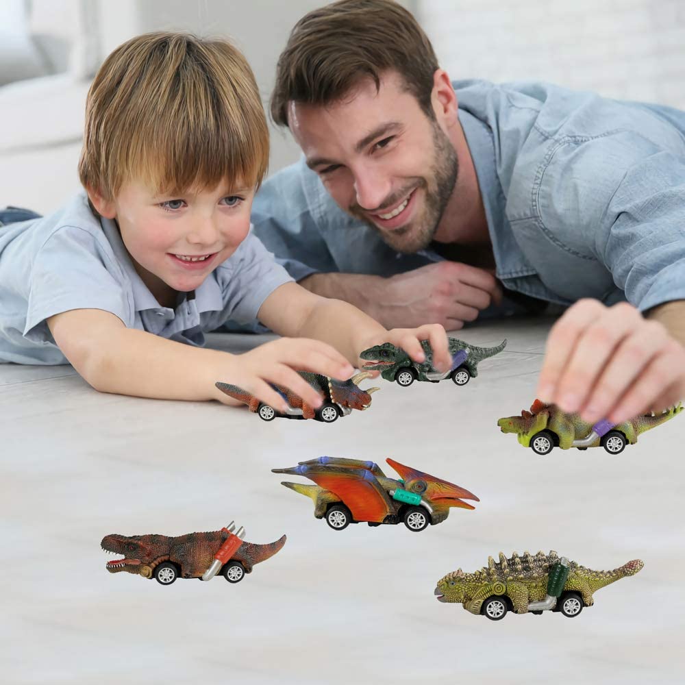 DINOBROS Dinosaur Toy Pull Back Cars， Pull Back Toy Cars