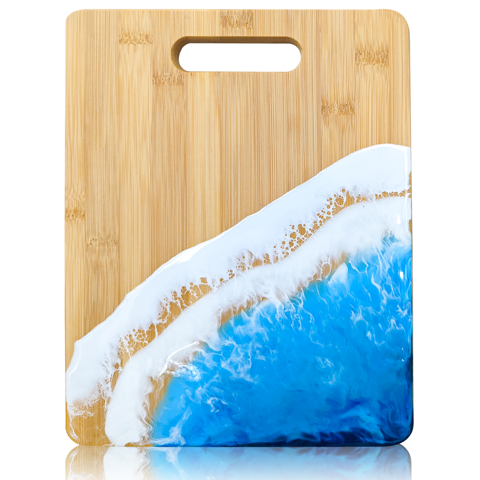 Bamboo Ocean Epoxy Resin Cutting Board – 11x8.5x0.5in Charcuterie Board w/Handle， Home and Commercial Use – Eco-friendly Multiple Bamboo Wood Cheese Board