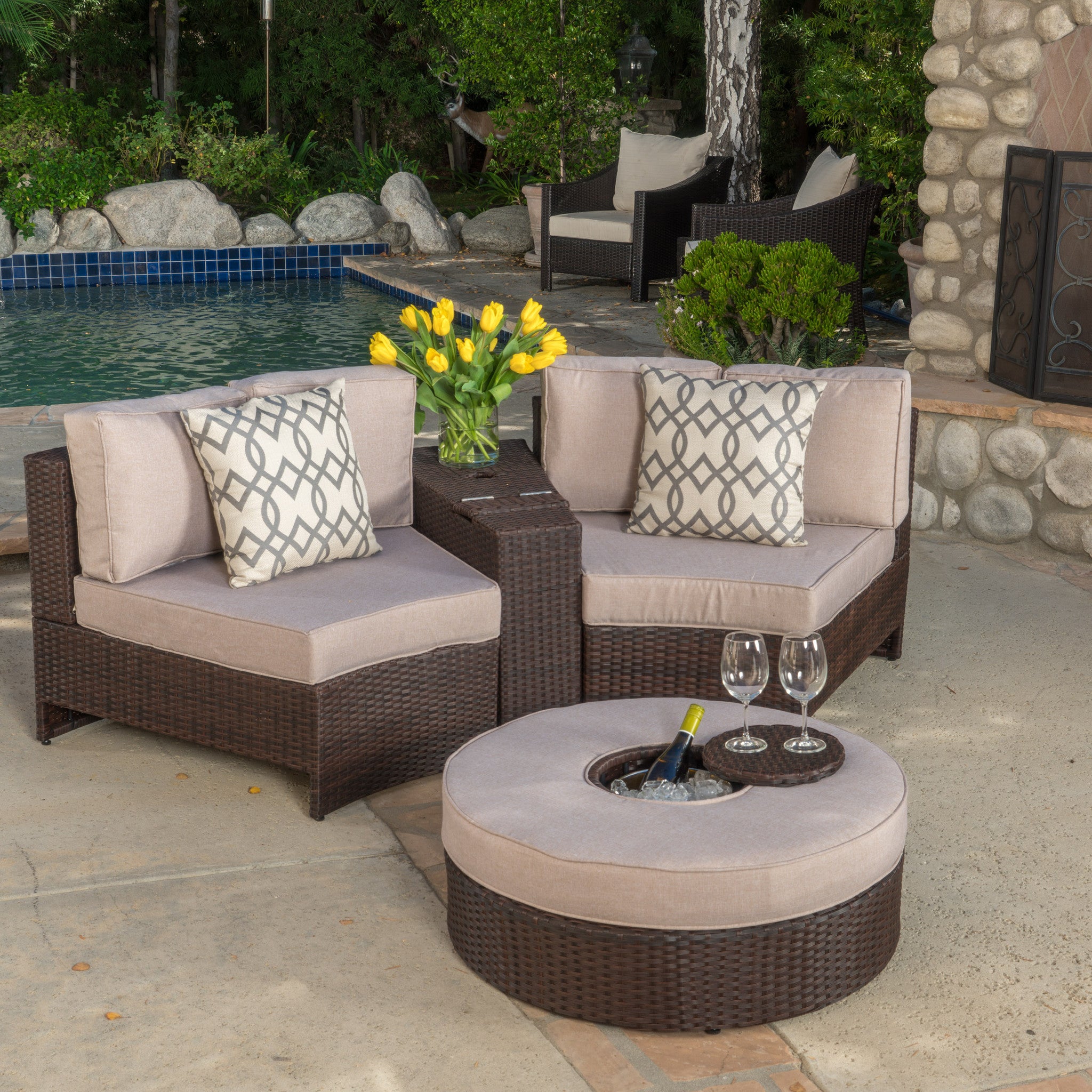 Riviera 4pc Outdoor Chat Set w/ Storage Trunk & Ice Bucket