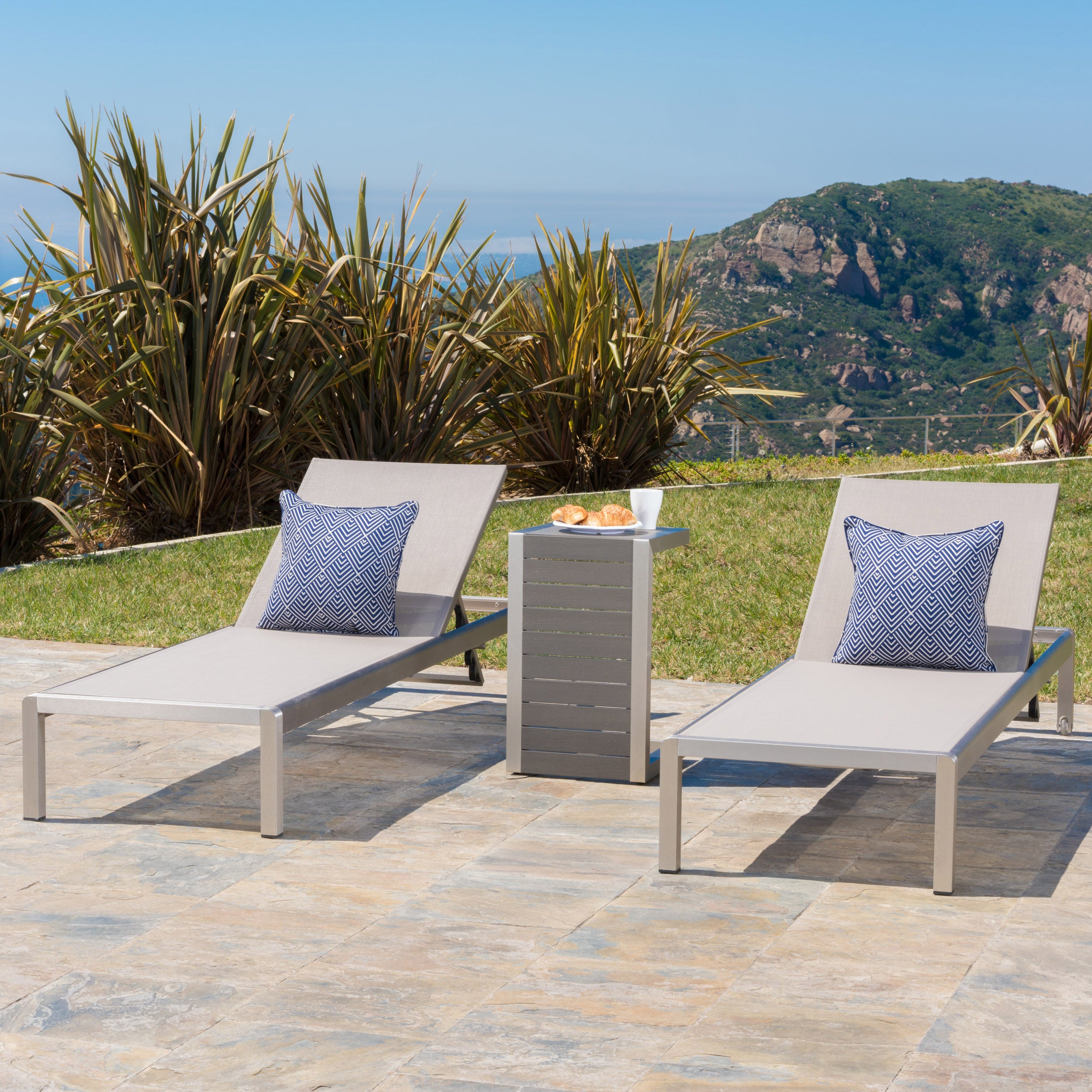 Cherie 3pc Outdoor Chaise Lounge Chair & Table Set