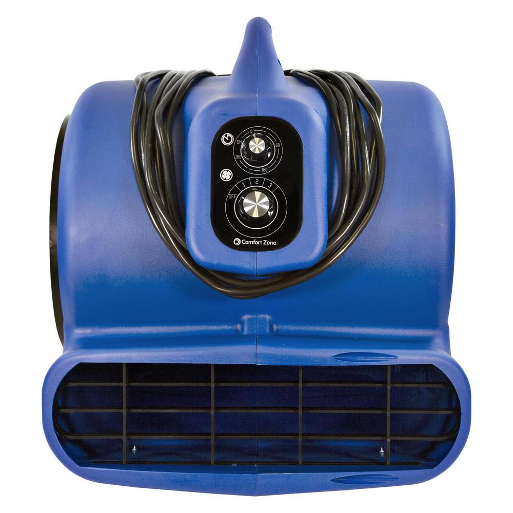 Comfort Zone 12 HP High Velocity Air Mover Carpet Dryer Blower Fan with Timer Blue