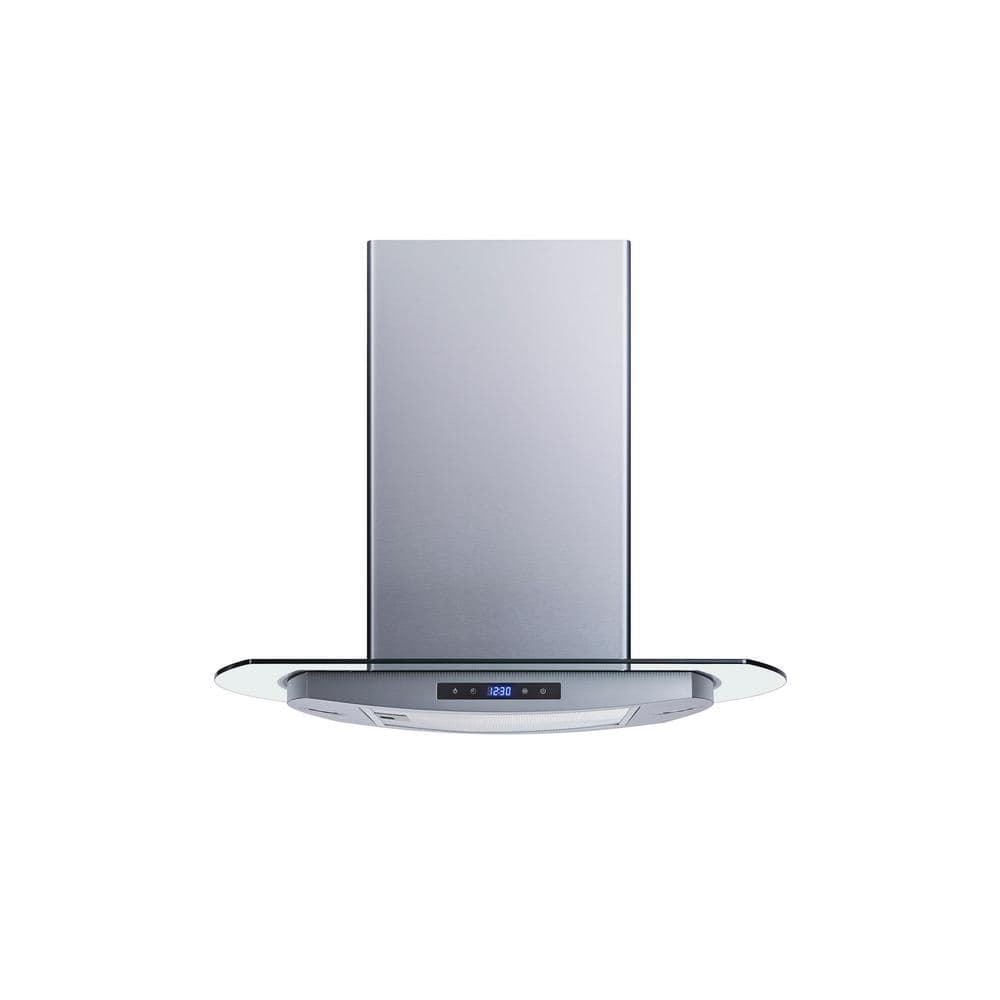 Winflo 30 in 475 CFM Convertible Island Mount Range Hood in Stainless Steel and Glass with Mesh Filter and Touch Control