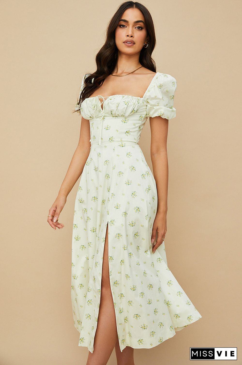 Nwbetter Floral Puff Sleeve Boho Midi Dress