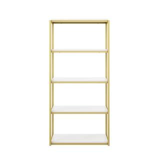 Nathan James Oscar 59 in. WhiteGold Brass Wood and Metal 5-Shelf Modern Etagere Bookcase with Storage Shelves 61102