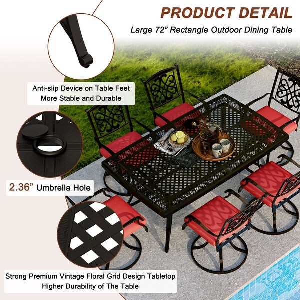 Aluminum Frame Rectangle 71 in. Length Outdoor Dining Table with Umbrella Hole Black