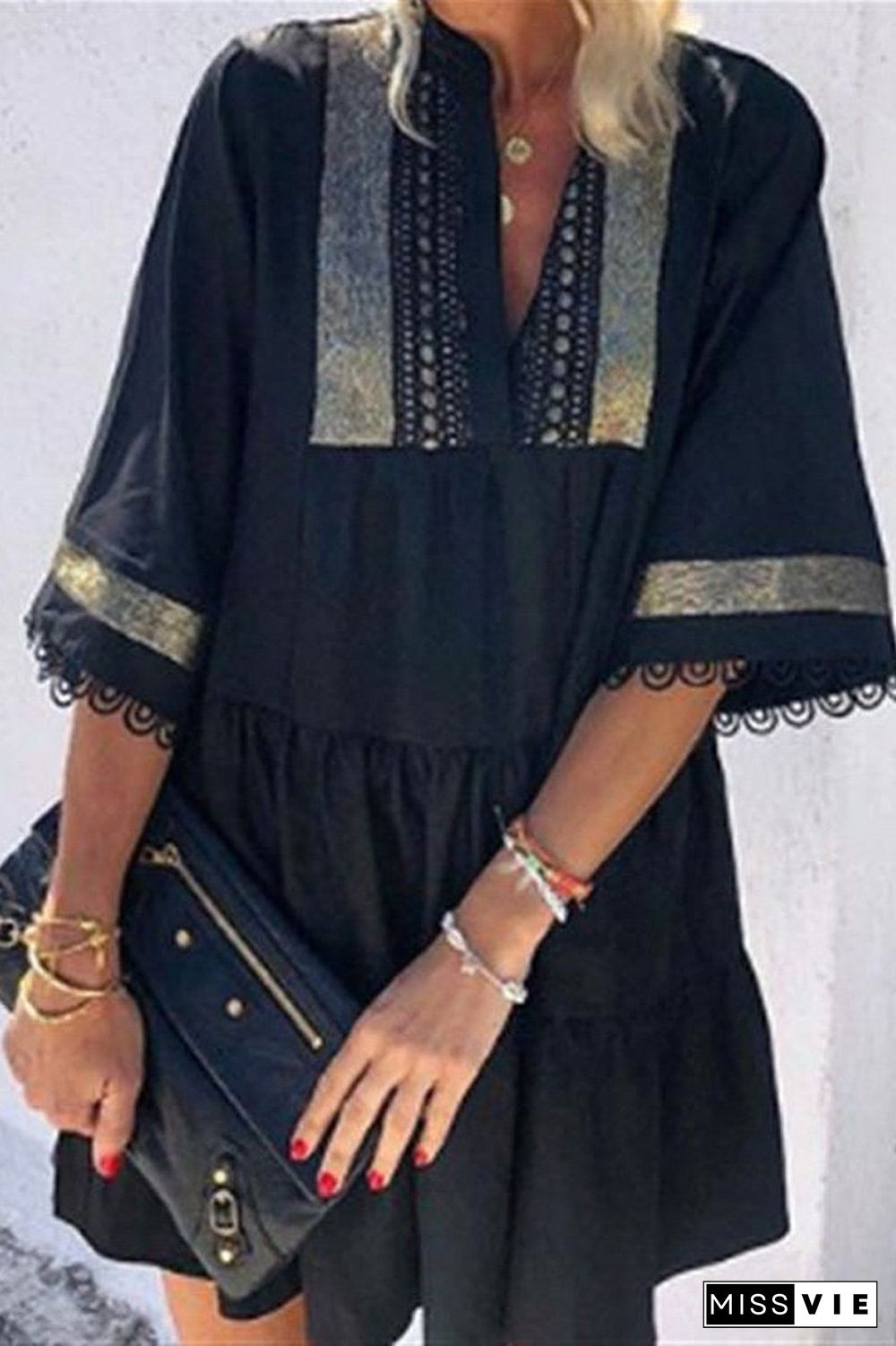 Retro V-Neck Tassels Casual Dress