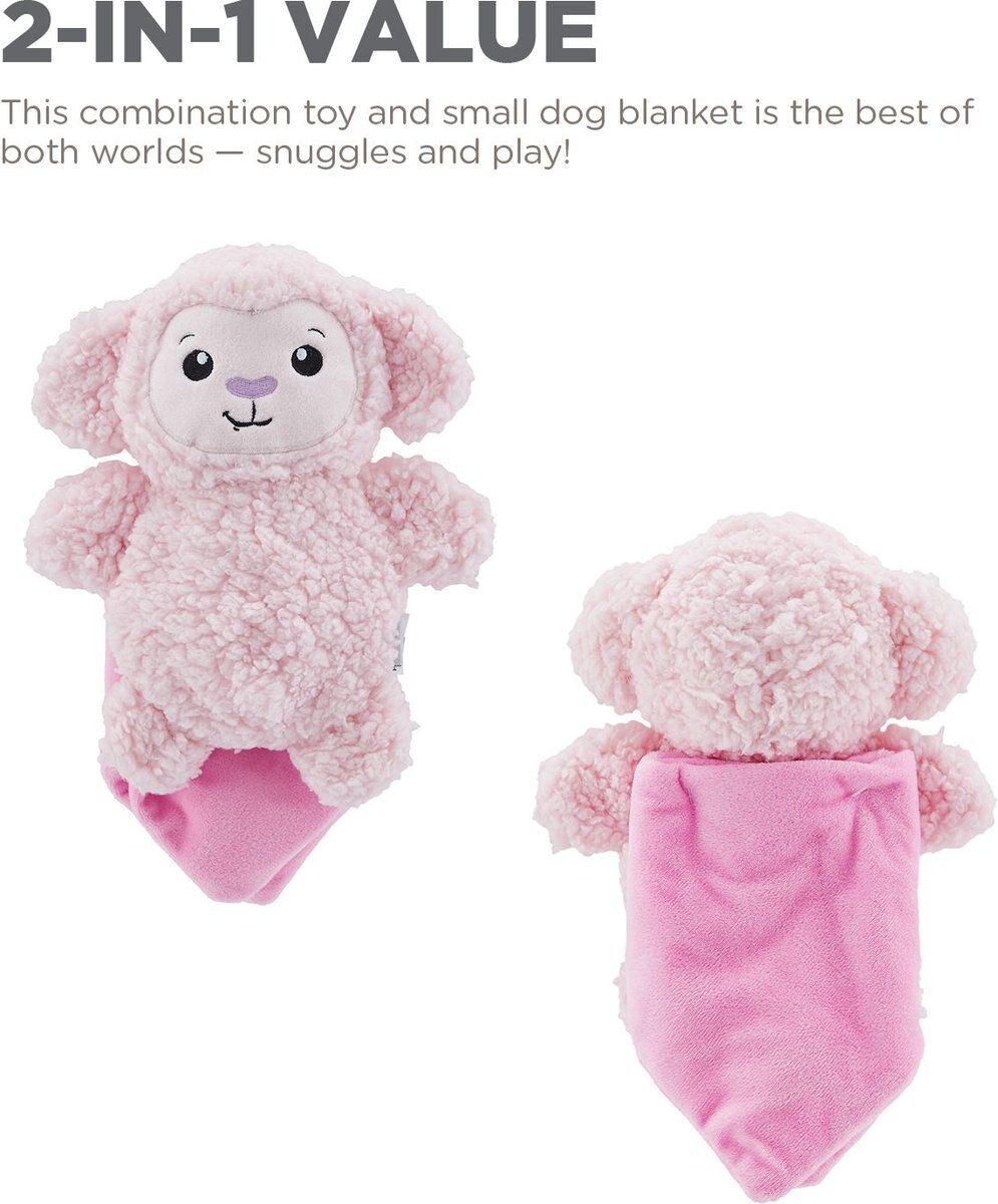 Outward Hound Blanket Buddies Pink Lamb Small Blacket Treat and Squeaky Dog Toy， Pink