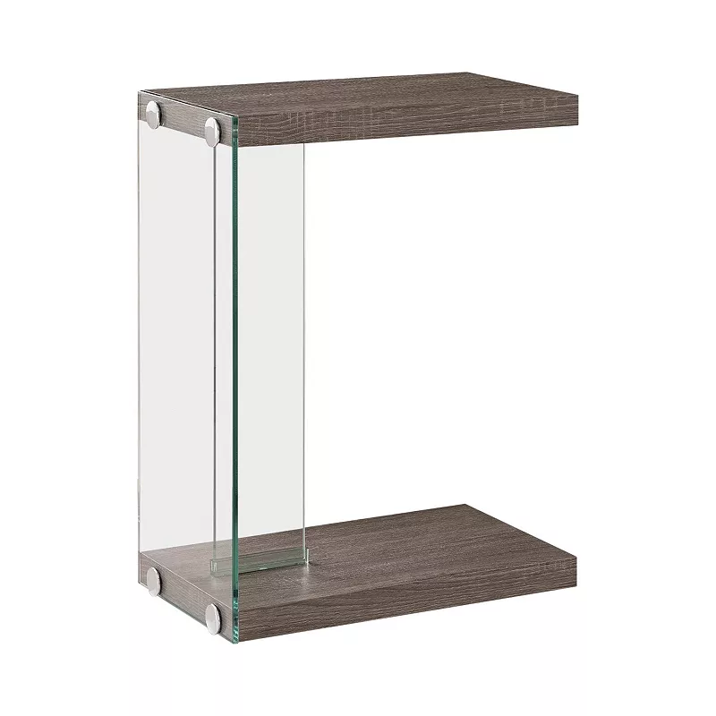 Contemporary Wood And Glass Snack Table， Gray And Clear