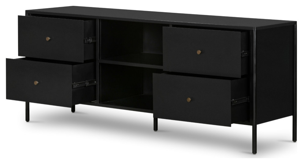 Soto Media Console  Black   Transitional   Entertainment Centers And Tv Stands   by Four Hands  Houzz