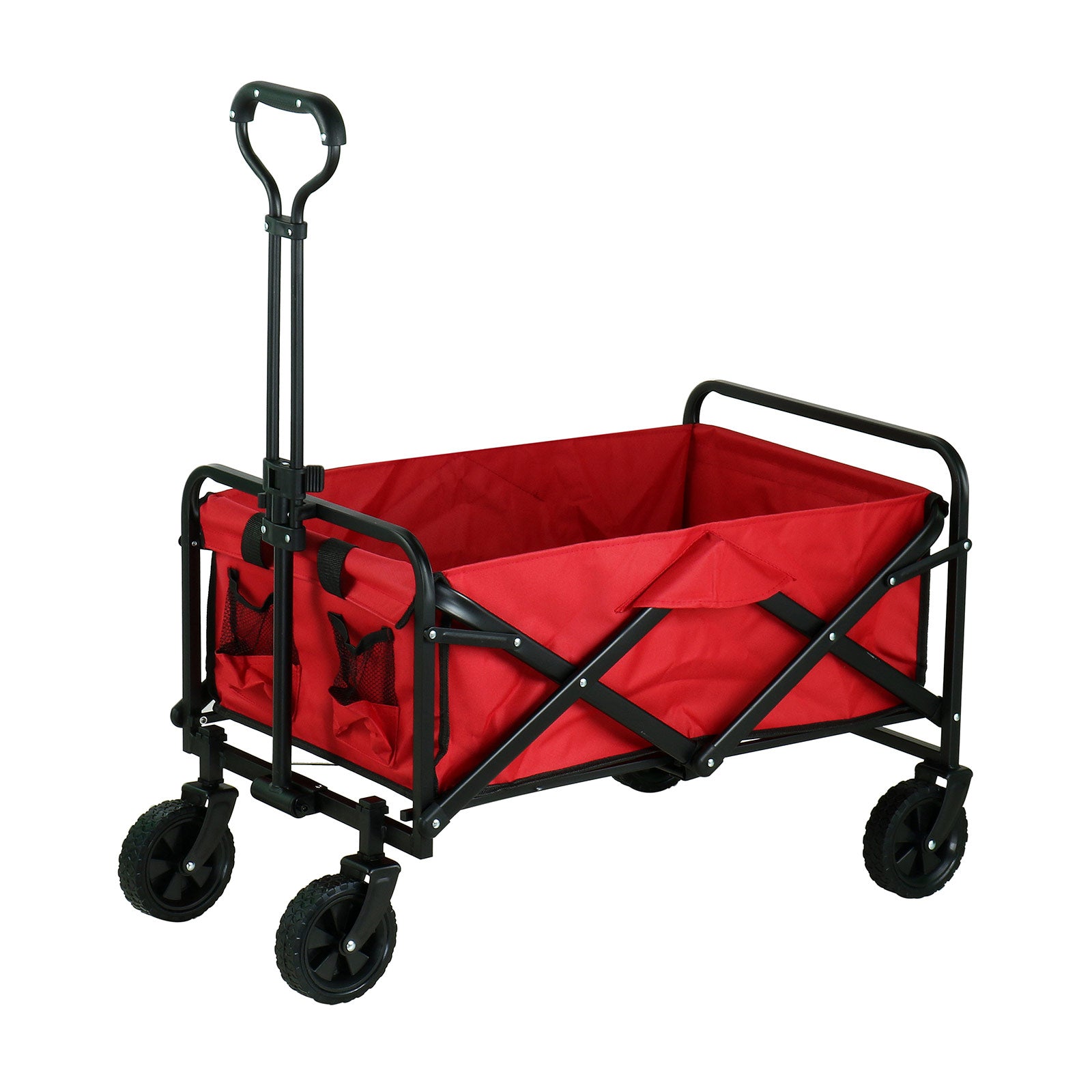 Heavy Duty Collapsible Folding Cart, All Terrain Utility Wagon Beach Outdoor Camping Garden Cart with Universal Wheels & Adjustable Handle, Red