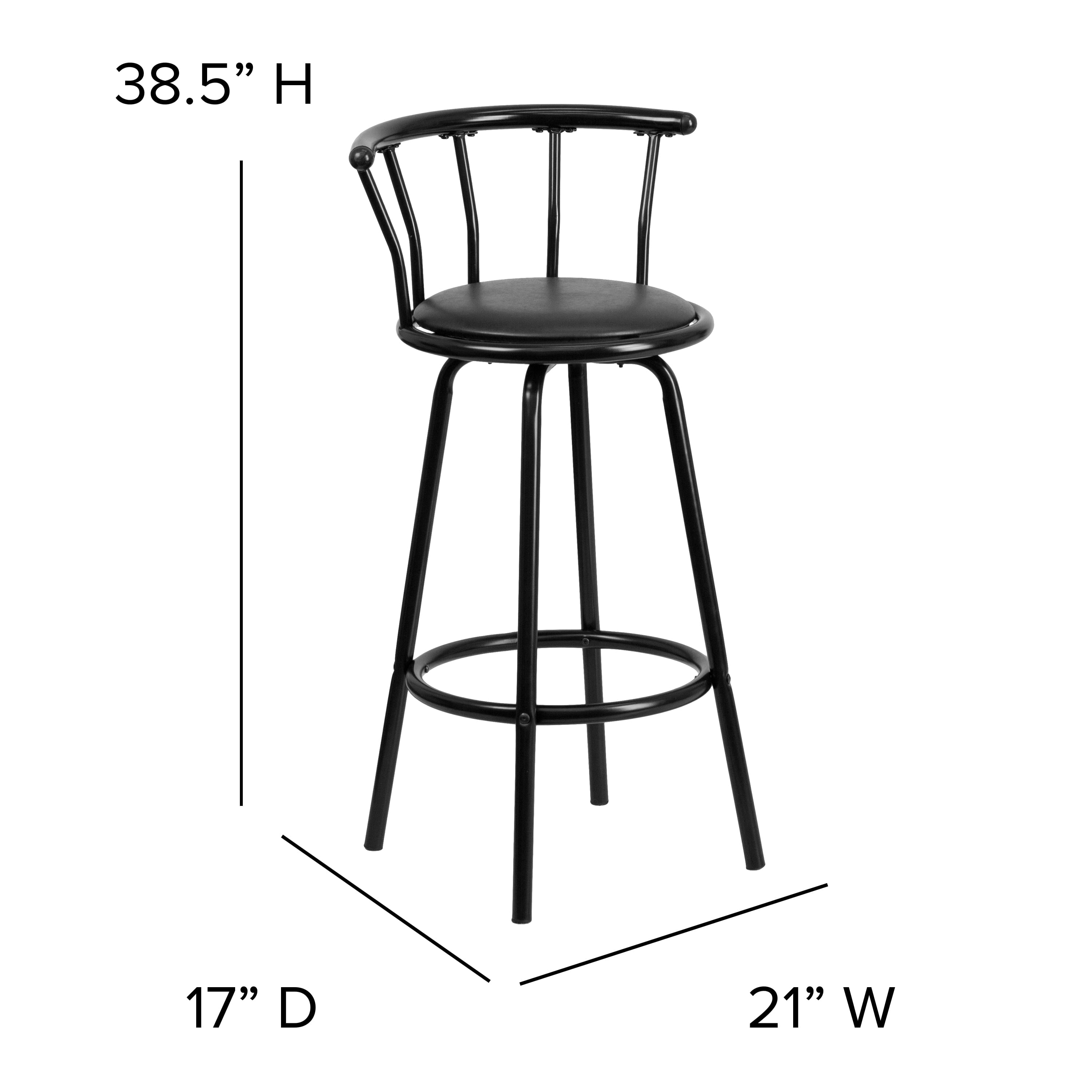 Flash Furniture Charla Crown Back Black Metal Barstool with Black Vinyl Swivel Seat