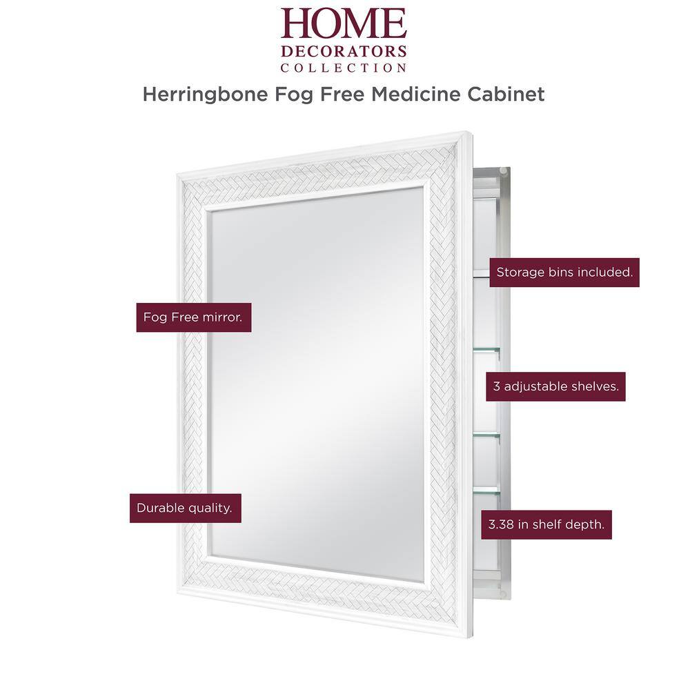 Home Decorators Collection 24 in. x 30 in. Fog Free Recessed or Surface Mount Herringbone Medicine Cabinet with Mirror 83011