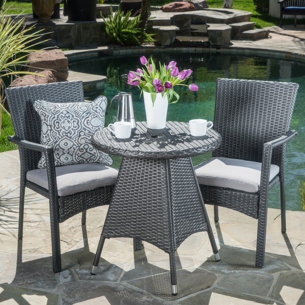 Christopher Knight Home Georgina Outdoor 3piece Wicker Bistro Set with Cushions