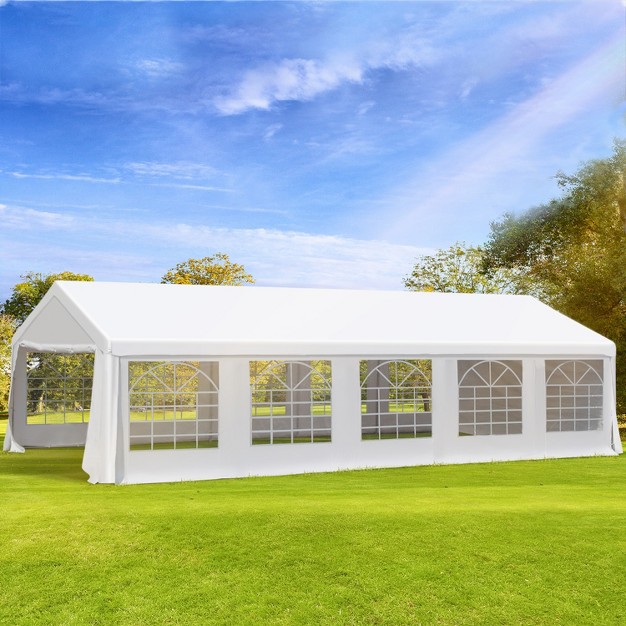 Outsunny Large Outdoor Carport Canopy Party Tent With Removable Protective Sidewalls amp Versatile Uses White