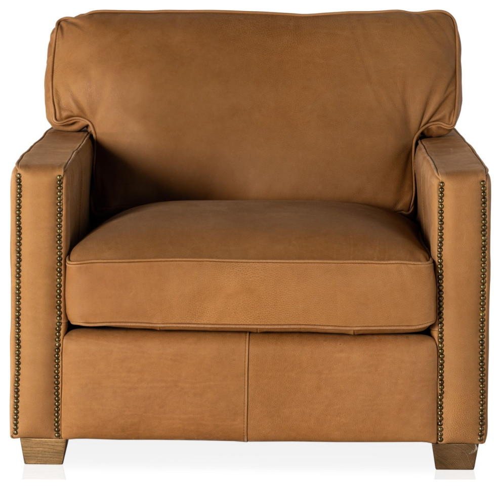 Larkin Heritage Camel Leather Club Chair   Contemporary   Armchairs And Accent Chairs   by Zin Home  Houzz