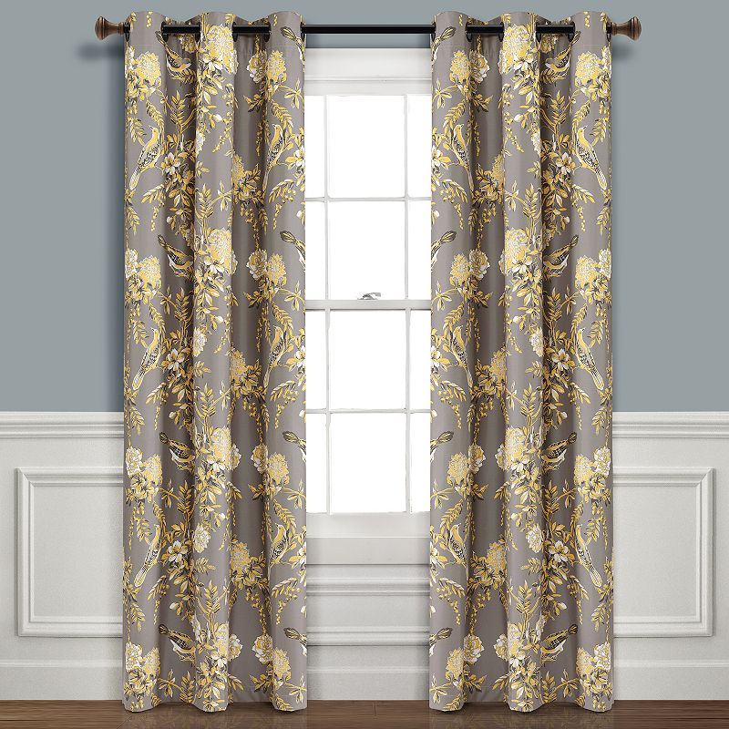 Lush Decor Farmhouse Bird and Flower Insulated Grommet 100% Blackout Window Curtain Set