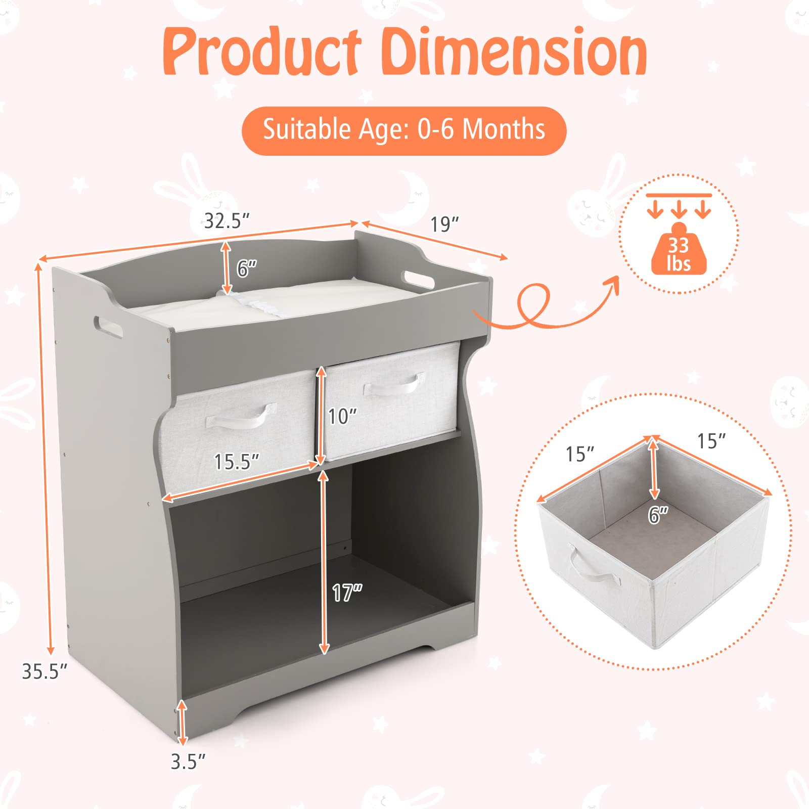 Costzon Baby Changing Table, 2 Drawer Infant Diaper Changing Station