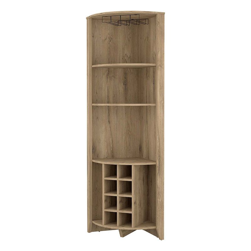 Bouvet Corner Bar Cabinet， Three Shelves， Eight Built-in Wine Rack， Two Side Shelves