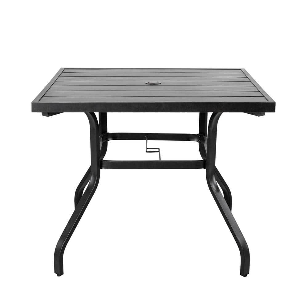 Nuu Garden Black Square Metal Outdoor Patio Dining Table with Umbrella Hole