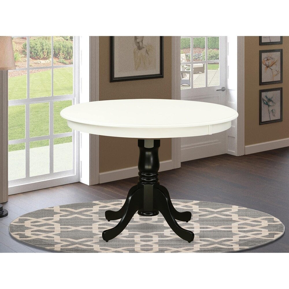 Modern Kitchen Round Dining Table Top with Pedestal Base  42x42 Inch  Linen White   Black