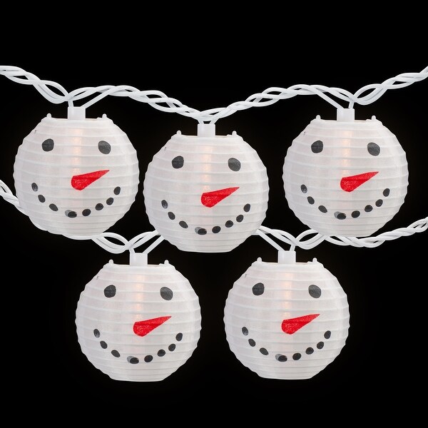 10 Count White Snowman Paper Lantern Christmas Lights 8.5ft White Wire