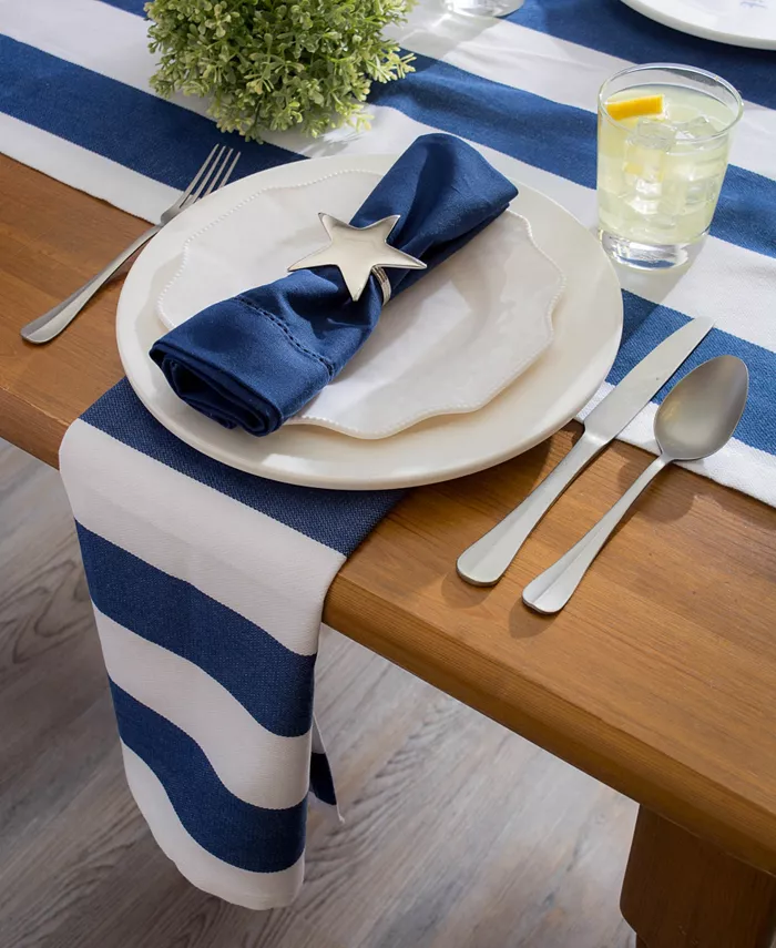 Design Imports Nautical Blue Cabana Stripe Outdoor Table Runner 14 X 108