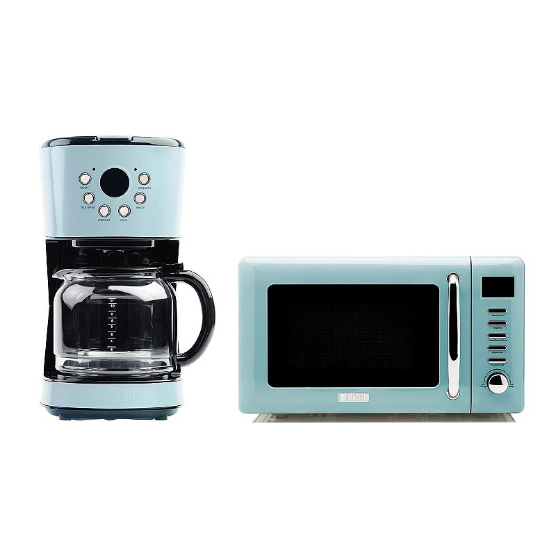 Haden Heritage 12 Cup Programmable Coffee Maker with Countertop Microwave， Blue