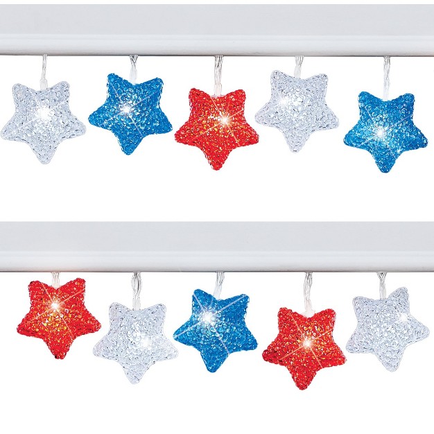 Collections Etc Patriotic Stars Led Battery Operated Outdoor String Lights