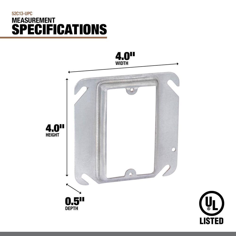 Southwire 4 in. W Steel Metallic 1-Gang Single-Device Square Cover 12 in. Raised (1-Pack) 52C13-UPC